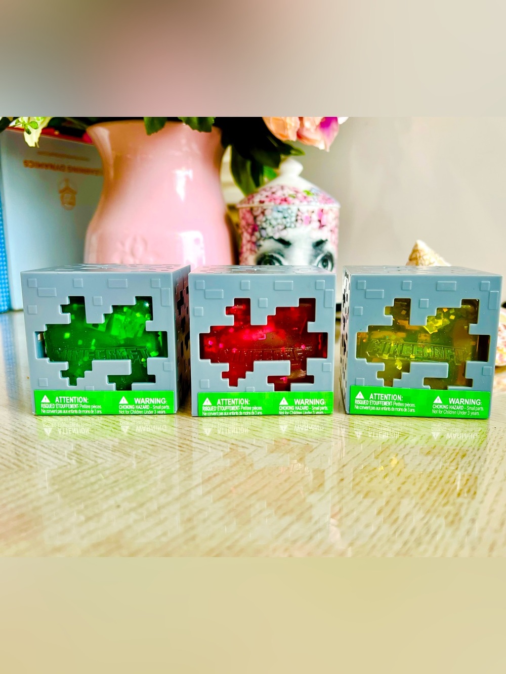 Minecraft Jelly Cube Squishy - Green, Red, and Purple - 3 PACK AUTHENTIC